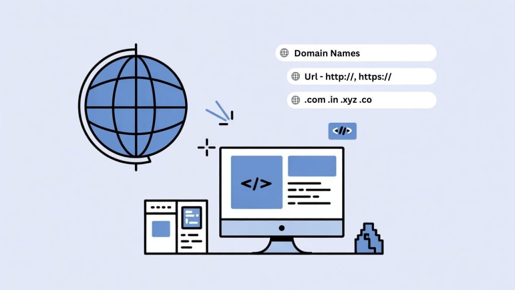 Illustration explaining what is a domain name and how it works