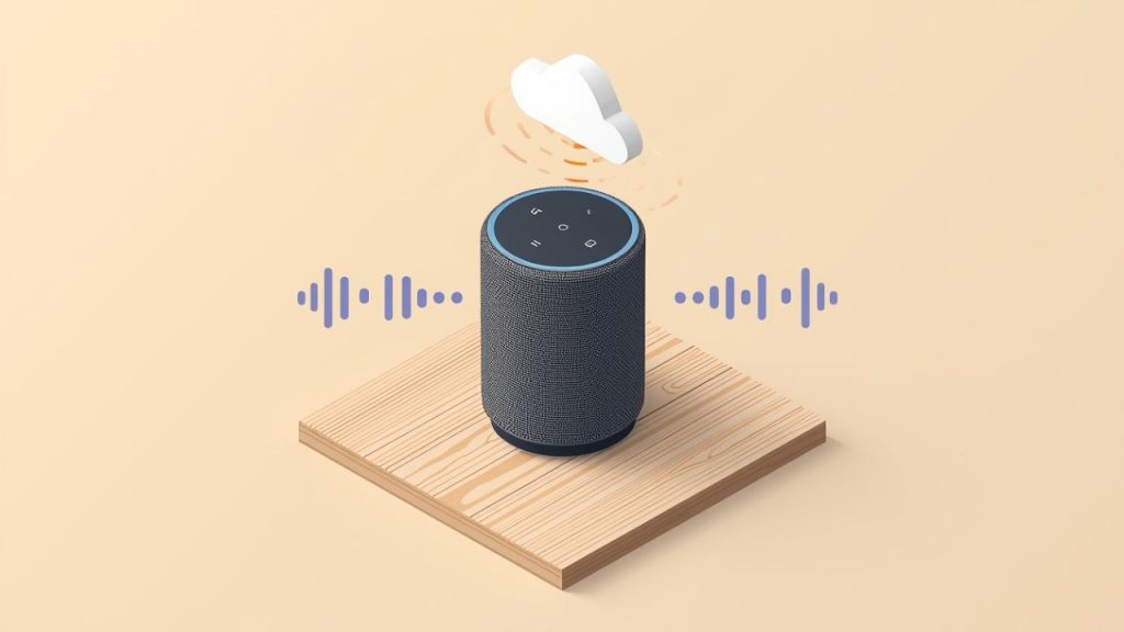 Diagram showing how smart speakers like Alexa and Google Assistant work with wake word detection and cloud NLP
