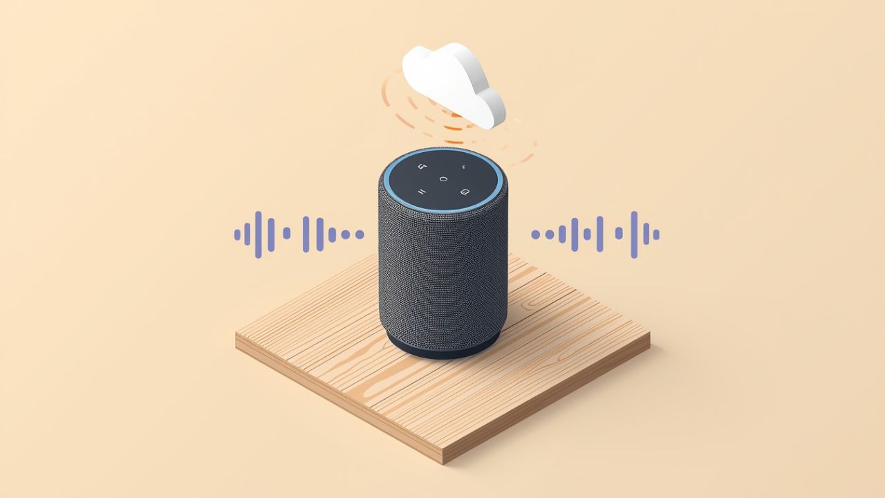 Diagram showing how smart speakers like Alexa and Google Assistant work with wake word detection and cloud NLP