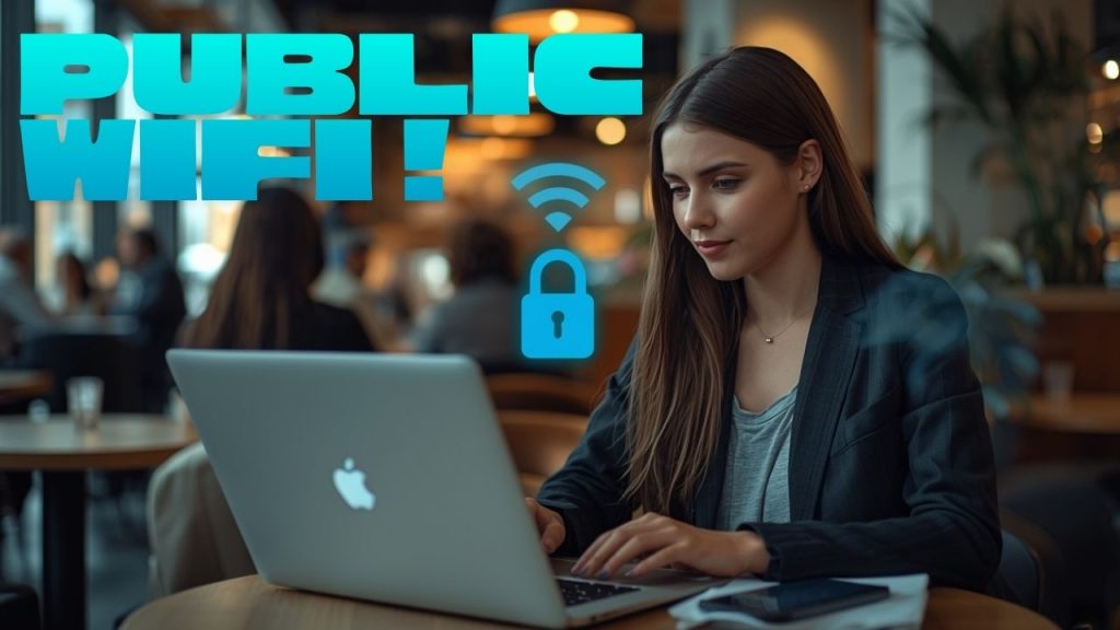 Person checking if public Wi-Fi networks are safe on laptop in café