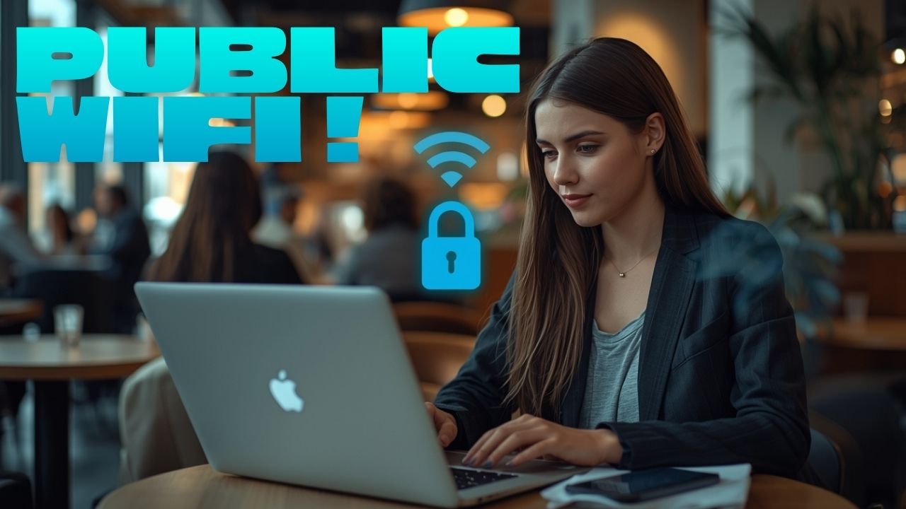 Person checking if public Wi-Fi networks are safe on laptop in café